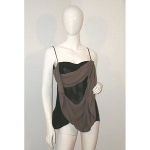 TT COLLECTION by Trina Turk Drapey BLACK CONCRETE Made in Los Angeles TOP Silk
